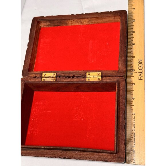 vintage hand carved hinged velvet lined Handcrafted Wooden Tree Life Jewelry Box - Picture 14 of 14